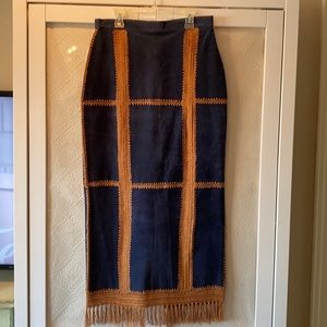 Blue suede boho hippie skirt fringe Sz 8